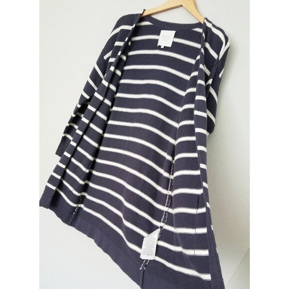 Part Two Striped Longline Tunic Cardigan M Cotton Blend One Hook Eye Preppy Knit - Picture 11 of 13